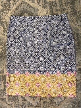 Boden Blue, Yellow and Pink Patterned Lined Pencil Skirt